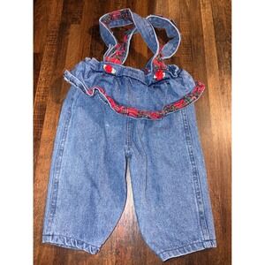 Vintage OshKosh Bgosh Baby Girls Denim Plaid Ruffle Overalls 0-6‎ Months 90s